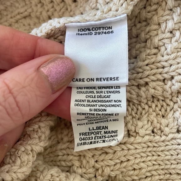 LL Bean Signature Cable Chunky Knit Cotton Sweater Fisherman Cream Women’s Sz M - Picture 6 of 8